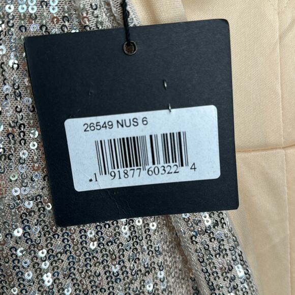 NWT IEENA for MAC DUGGAL Nude Silver Sequin Knotted Long Sleeve Midi Dress Women - Picture 8 of 11